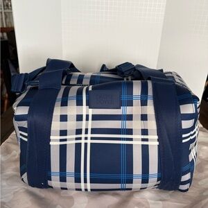 Dagne Dover Navy and White Plaid Duffel Bag